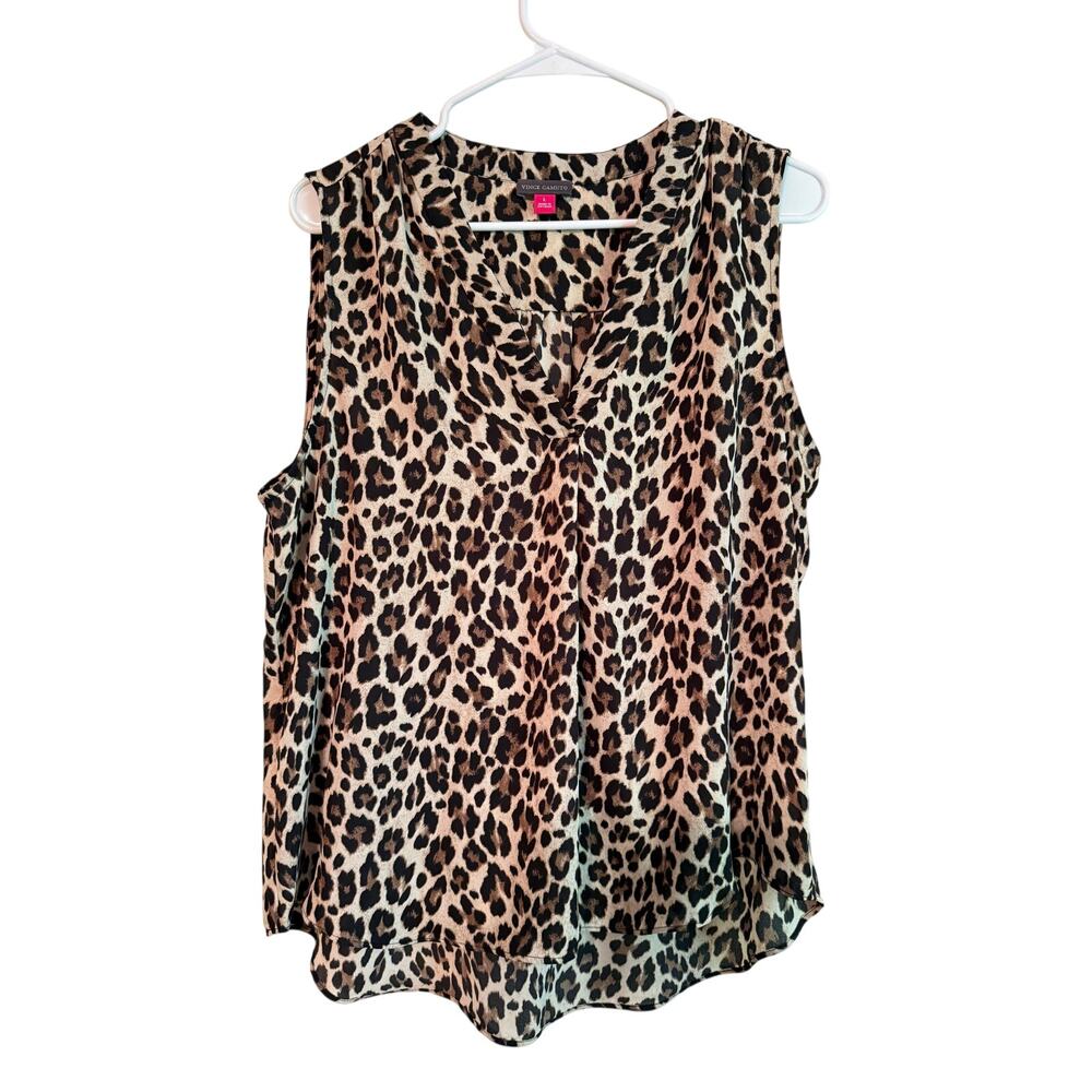 Vince Camuto Leopard Sleeveless Blouse Cheetah Flowy Bold Size Large EUC